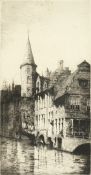 Etching of a canal scene, probably Bruges, indistinctly signed and inscribed, 12