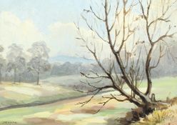 Gladys Denman (20th century) British, 'On Hampstead Heath', oil on board, signed, bears label verso,