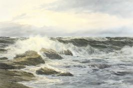 Edgar Freyberg (b.1927) German, a scene of waves breaking over a rocky coastline, oil on canvas,