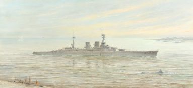 John Sampson (early 20th century) British, 'H.M.S. Repulse', a study of the renown-class