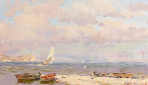 Boris Litovchenko (b.1938) Russian, 'The Yacht', oil on canvas, 9.5