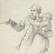 Count Stanislas Grimaldi (1825-1903) Italian. A Pencil Drawing of a Gentleman defending a Young