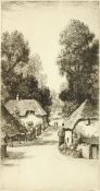 John Fullwood (1854-1931) British, figures on a village road, Etching, 10