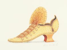 After Fiona Saunders, a pair of lithographs of shoes, signed in pencil and numbered 88/100 each