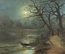 W. Crampton (19th/20th century), a river scene at moonlight, oil on canvas, signed, 25