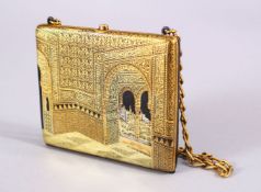 A VERY FINE 19/20TH CENTURY GOLD INLAID TOLEDO LADY'S PURSE, c arved with interior views of a