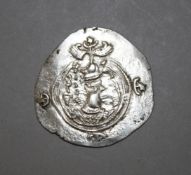 ISLAMIC SILVER COIN - SASANIAN KINGS, Khosrow II (590-628) AR Drachm, Mint GY. Date 2, 4.1g, 31