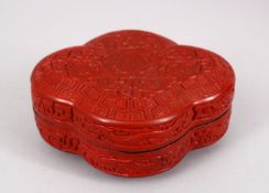 A 20TH CENTURY CHINESE CARVED CINNABAR LACQUER BOX & COVER, carved to depict formal rosette and