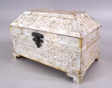 A GOOD INDIAN GOA MOTHER OF PEARL PINNED CASKET, the box with pinned carved bother of pearl