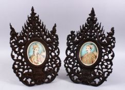 A FINE PAIR OF 19TH CENTURY INDIAN MINIATURE PAINTINGS ON IVORY OF NOBLE FIGURES, House in finely