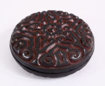 A 19TH CENTURY CHINESE BLACK CINNABAR LACQUER BOX & COVER, 7CM