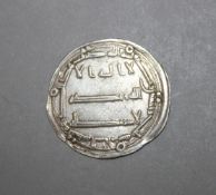 ISLAMIC SILVER COIN - ABBASID AL-MANSUR, SILVER DIRHAM, mint of madinat al salam, AH 153, citing