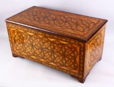 A LARGE 19TH CENTURY SYRIAN DAMASCUS PARQUETRY INLAID LIDDED CHEST - the chest decorated with exotic