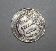 ISLAMIC SILVER COIN - ABBASID, TEMP AL-MANSUR, silver dirham, mint Al Mohammediah 149 H, 2.5g, 26mm