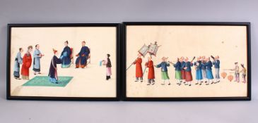 TWO 19TH CENTURY CHINESE PAPER PAINTINGS OF FIGURES, one depicting seated emperor and empress with