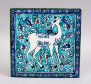 A PALESTINIAN JERUSALEM POTTERY TILE - ANIMAL, 15CM.