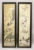 A LARGE PAIR OF CHINESE WATERCOLOUR PAINTINGS OF BIRDS, the large pictures depicting an array of
