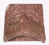 A LARGE AND VERY HEAVY 17TH CENTURY MIRHAB INDIAN MUGHAL CARVED SANDSTONE PANEL, depicting and