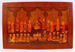 AN EARLY 20TH CENTURY INDIAN KASHMIRI LACQUER CALLIGRAPHIC PANEL, the panel with a band of