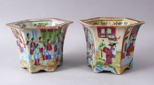 TWO 19TH CENTURY CHINESE CANTON FAMILLE ROSE PORCELAIN JARDINIERE, both decorated with figures in