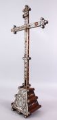 A GOOD EARLY JEWISH JUDAICA WOOD & MOTHER OF PEARL CRUCIFIX, the crucifix with inlays using mother
