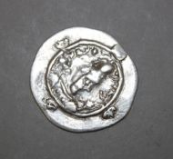 ISLAMIC SILVER COIN - SASANIAN KINGS SILVER COIN, KHOSROW I (531 AD) AR DRACHM, MINT GY, DATE 2,