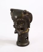 A GOOD TIBETAN BRONZE HEAD OF THE YETI OR MYTHICAL BEAST, 8cm.
