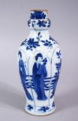 A CHINESE KANGXI BLUE & WHITE PORCELAIN RIBBED BODY VASE, each panel with a scenes of a figure, with