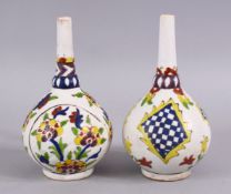 A PAIR OF ISLAMIC POTTERY ROSEWATER SPRINKLERS, one with moulded panels and flora, and the other