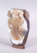 A 19TH / 20TH CENTURY CHINESE CARVED AGATE OVERLAID VASE - GUANYIN, the vase depicting and