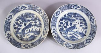 TWO CHINESE WANLI PERIOD BLUE & WHITE PORCELAIN SHIPWRECK PLATES - with peacock design, 27cm