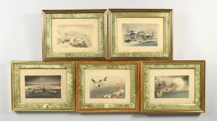FIVE VARIOUS FRAMED ORIENTAL PICTURES.