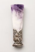 AN AMETHYST AND SILVER SEAL. 3.5ins long.