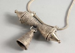AN ISLAMIC SILVER CHAIN with bells.