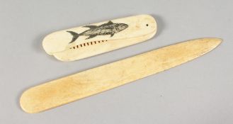 A BONE FOLDING COMB AND LETTER OPENER. 3.5ins and 6.75ins long.