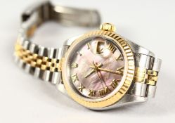 A LADIES STEEL AND GOLD ROLEX OYSTER WRISTWATCH.