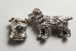TWO SILVER DOG BROOCHES.