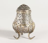 A SMALL SILVER POT AND COVER with cork.