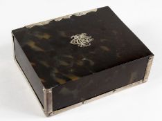 A GOOD TORTOISESHELL BOX, with hinged lid and crest F.E.C. 5.25ins long.