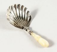 A GEORGIAN SILVER SHELL SHAPED CADDY SPOON.