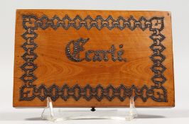 A CARD BOX, the top with polished steel studs. 6ins high.