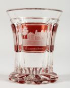 A GOOD SPA GLASS BEAKER. 4.25ins high.