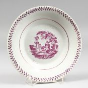 A 19TH CENTURY PINK LUSTRE CIRCULAR PLATE. 7.5ins diameter.