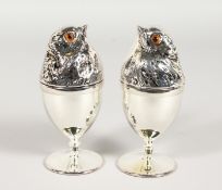 A PAIR OF SILVER PLATED CHICK EGG CUPS. 4.5ins high.