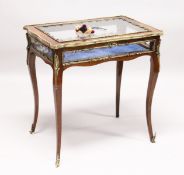 A VERY GOOD 19TH CENTURY FRENCH LOUIS XVTH STYLE KINGWOOD RECTANGULAR BIJOUTERIE TABLE with ormolu