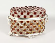 A LARGE OVAL CUT GLASS BOX with plated mounts. 12.5ins long.