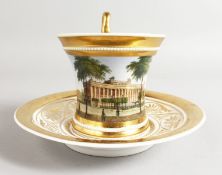 A BERLIN TOPOGRAPHICAL CUP AND SAUCER.