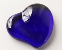 A TIFFANY BLUE GLASS HEART. Signed. 3.75ins.
