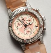 A FACOMARINE WATCH with three dials and diamond bezel, in an E Watch box, No. 0077620