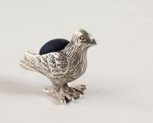 A NOVELTY SILVER BIRD PIN CUSHION.